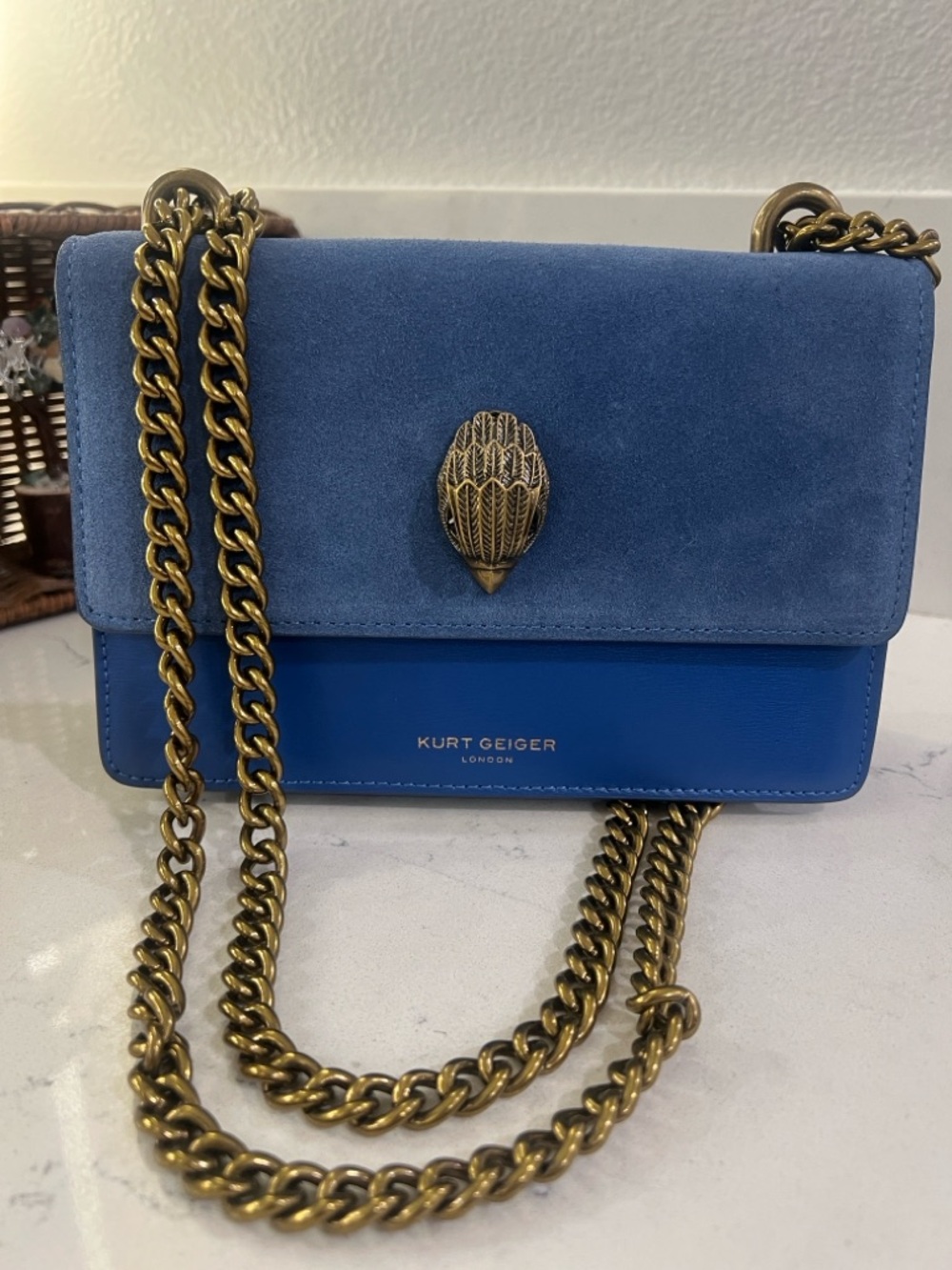 Kurt Geiger Blue Suede & Leather Chain Crossbody Bag or crossbody bag